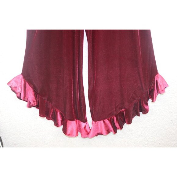 Betsy Johnson Burgundy Velvet V Neck Jumpsuit-Size 2-Wide Leg-Ruffle-Whimsigoth - Picture 10 of 11